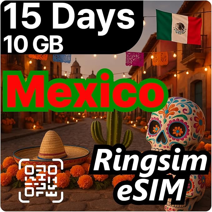 [eSIM] Mexico eSIM | 15DAYS 10GB | 5G, 4G/LTE, Tethering, Hotspot | eSIM with Instant Activation in 10 Minutes | Cancun, Mexico City, Los Cabos | Travel eSIM by Ringsim