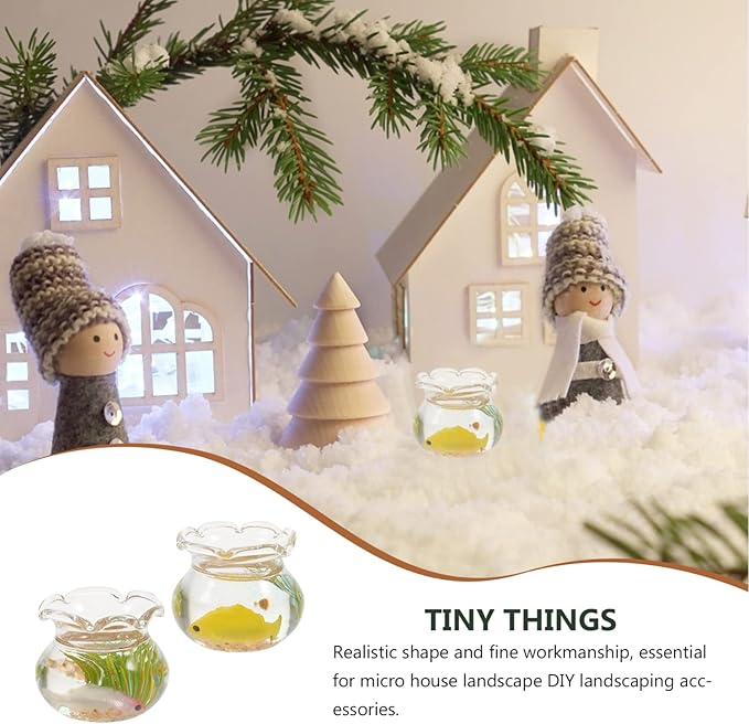 Kisangel 2pcs Dollhouse Fish Tank Miniature Fish Bowl 1: 12 Glass Goldfish Bowls for Tiny House Decorative Accessories