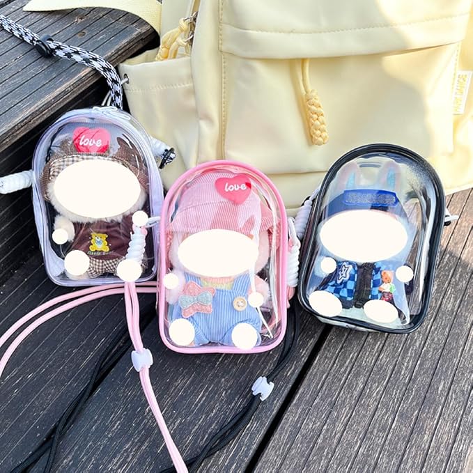Clear Figure Display Bag with Keychain and Lanyard, Protective Doll Case, 15cm/5.91in Crossbody Doll Storage Bag