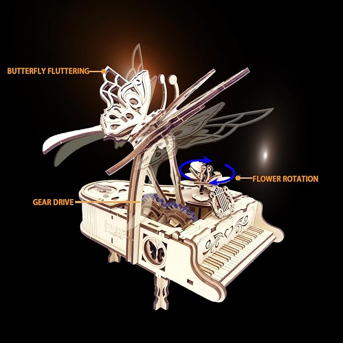 3D Wooden Puzzle for Adults - Piano DIY Music Box Wood Model Kits Construction Craft Kits Mechanical Jigsaw Puzzles for Age 15+ Years Old