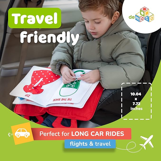 deMoca Toddler Busy Book for 1 Year Old - Airplane Toys for Toddlers 1-3, Activity Quiet Book, Kids Travel Essentials, Montessori Busy Board Travel Activities, Gift for Boys & Girls
