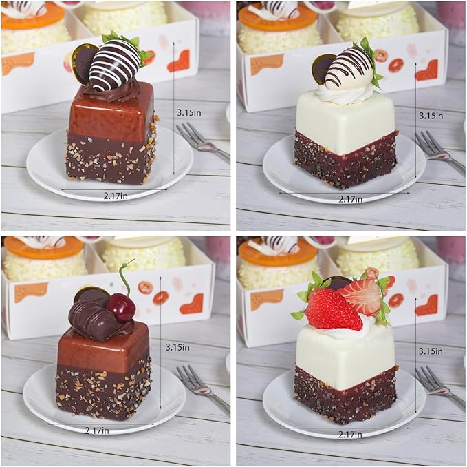 4PCS Fake Cupcakes, Artificial Chocolate Fruit Cake，Realistic Artificial Cupcake，Mixed Fake Cake Model，Fake Desserts Pastries for Home Kitchen Party Decoration