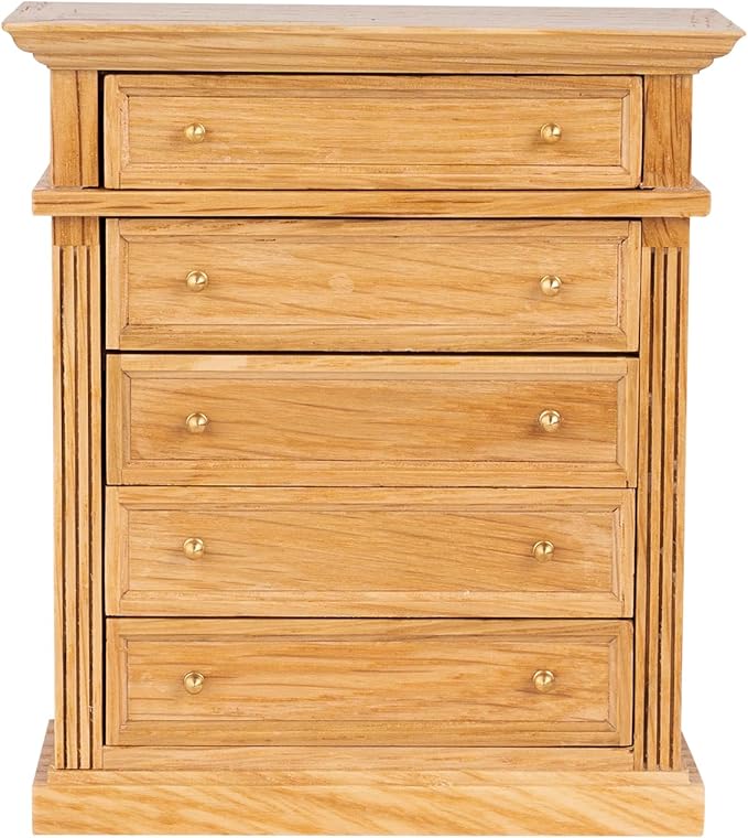 Waldosia 1:12 Scale Dollhouse Miniature Oak Dresser – 5-Drawer Wooden Chest for Bedroom, Roombox, Booknooks and Dioramas Furniture