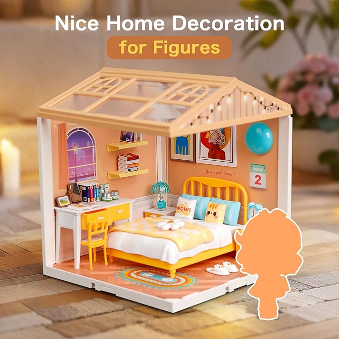 Hallisun LED Building Blocks for Adults, 1:24 DIY Miniature Dollhouse Kits with Roof & Dustproof Cover, Tiny House Toy Building Sets for Kids Ages 8-12-15, Birthday Hobbies Gift for Men Women Boy Girl