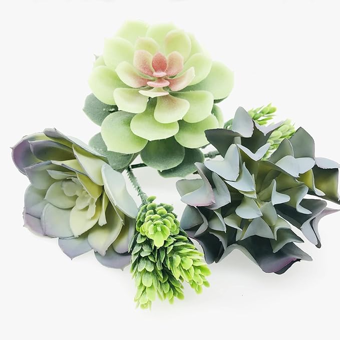 Woohome Artificial Succulents, 20 Pack Realistic Faux Succulents Mixed Colors Fake Succulents Fake Plants for Decoration, DIY Crafting Home Floral Garden Arrangement Office Decor