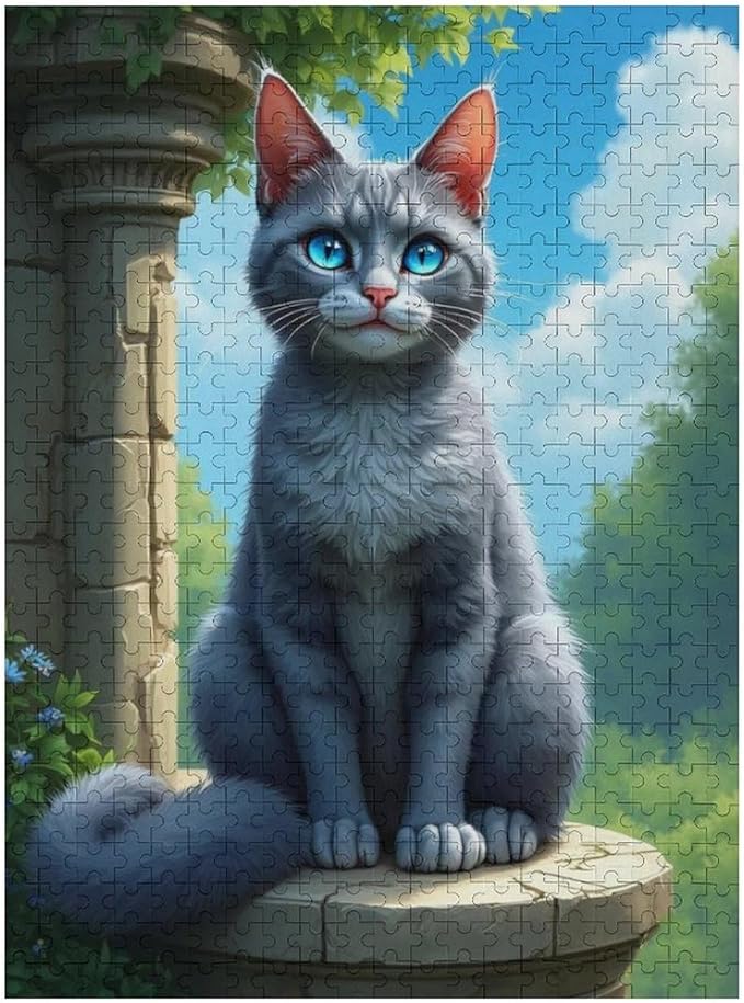 Jigsaw Puzzles for Adults 500 Piece - Cute Russian Blue Cat Animal Themed Wooden Puzzle,Puzzle Games,Stress Relief Games,Funny Puzzles，Unique Gifts for Wall Art，Family Puzzles，Educational Games