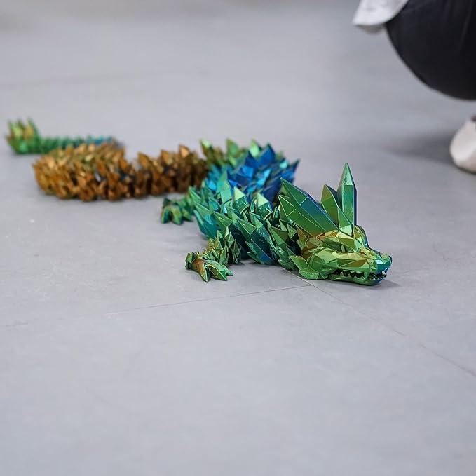 48.82inch Super Large 3D Printed Crystal Dragon,Movable mouth,Flexible Joint Animal lacertid Figurines, Home Office Decor,Fidget Toy for Adults Teens Boy Festival Gifts ,Executive Desk Toy (GREEN)