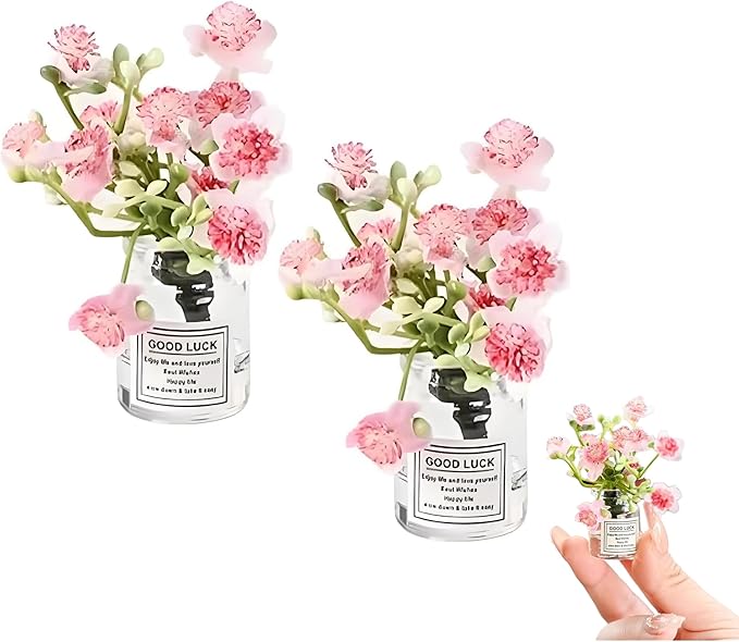 2 Pcs Miniature Flower Vases with Peach Blossoms – Handmade Dollhouse Vases for Micro Landscape, Resin Floral Decorations for Fairy Garden Scenes,Car Interior Decorations
