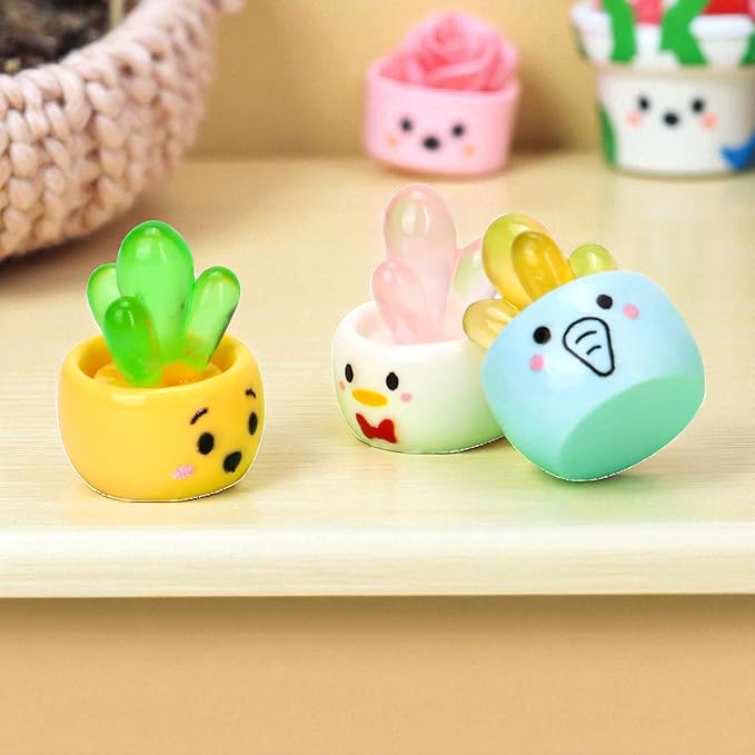 24 Mini Cactus Figurines Resin Plants Glow Dark Figures – Potted Cute Ornaments, Glowing Hidden Tiny Cacti Used for Garden Landscape, Aquarium Decoration, Luminous Micro Home Outdoor Plant Sculptures