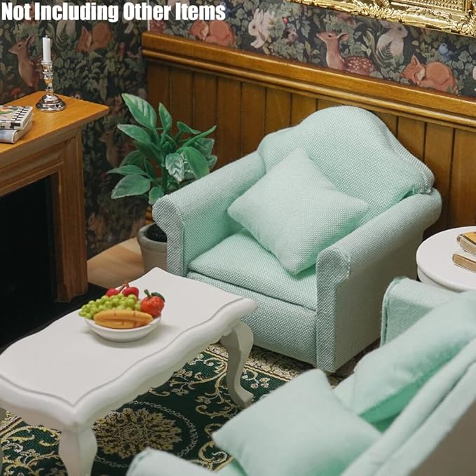 Odoria Dollhouse Armchair Sofa Miniature - 1/12 Scale Accent Chair for Modern Living Room Bedroom - Mini Club Lounge Chair Wood Furniture Upholstered Green
