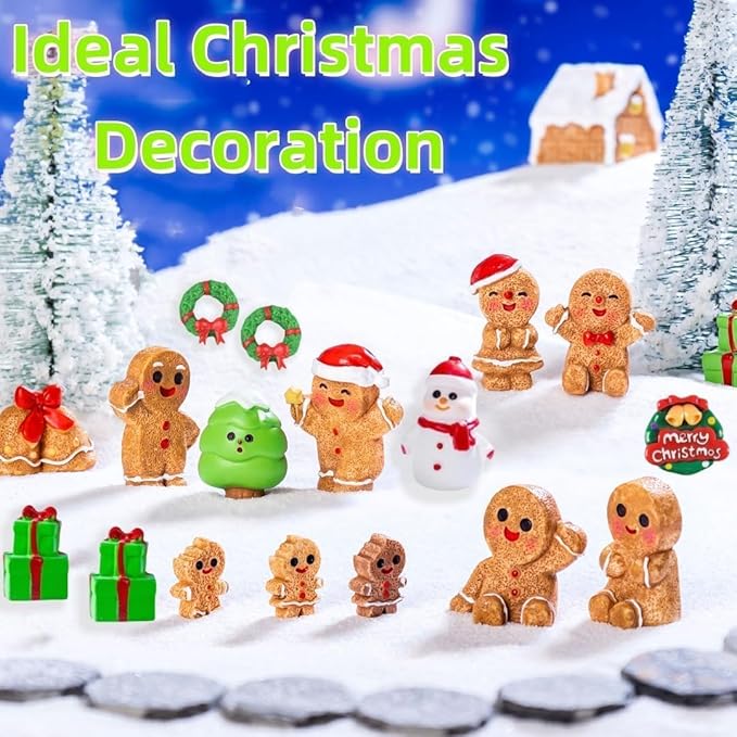 24PCS Mini Gingerbread Men Figurines Christmas Resin Figures & Tiny Gingerbread Men Statues Miniature Xmas Figurines for DIY Crafts Christmas Party Bonsai Decoration