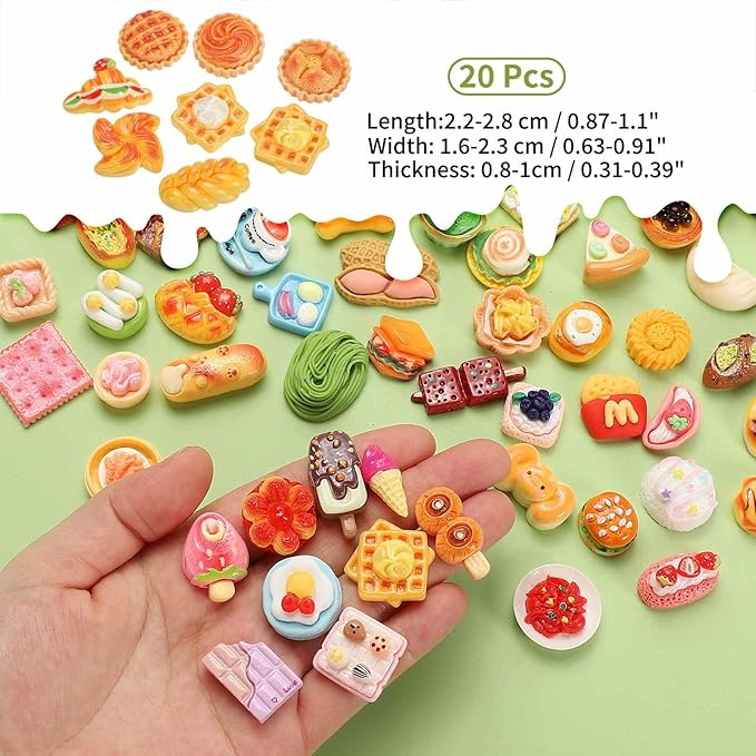 Dollhouse Miniature Food, Cute Mixed Lattice Cookies Figures Toys Mini Resin Foods Trinkets for Pretend Play Kitchen Cooking Game & Doll House Decor (Mixing Colors, 20pcs)