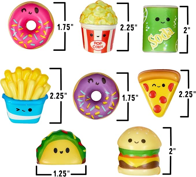 Playbees Mini Squish Fast Food Toys - 10 Pack - Assorted Designs Slow-Rise Stress Relief Toys for Kids, Mini Fidget Toys for Sensory Play, Party Favors, Junk Food Goodie Bag Fillers for Boys & Girls