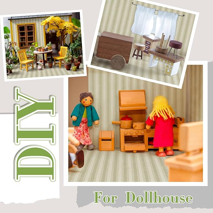 Flutesan 12 Pcs Miniature Dollhouse Wallpaper and Flooring Peel and Stick Mini DIY Self Adhesive Dollhouse Accessories 8.27 x 11.69 Inch (Vintage Stripes)