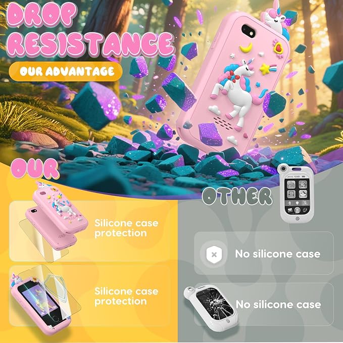Kids Smart Phone Toys for Girls,Christmas Birthday Gifts for Girls Age 3-10 Kids Cell Phone Toys with 2.8" Touchscreen 20 Learning Games Dual Camera Music Player, 8G SD Card