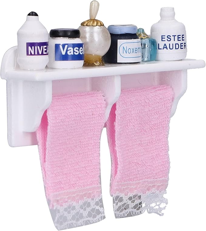 Dollhouse Wooden Towel Rack Bottles, 1:12 Simulation Miniature Furniture Model Toy for Dollhouse Bathroom Decoration Accessories
