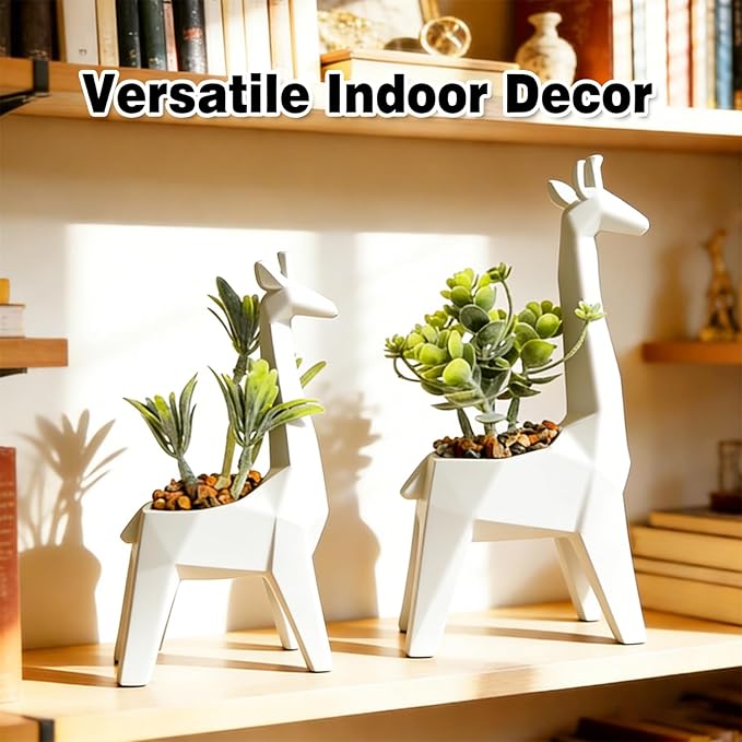 Ordbuum 2PCS White Mini Succulents Plants Artificial with Giraffe Shaped Pots,Small Indoor Fakeplants for Shelves and Bathroom, Cute Desk Plants for Office