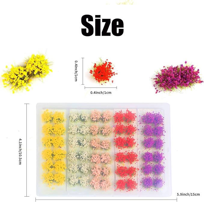 FOIMAS 60pcs Miniature Flower Cluster Colorful Flower Vegetation Groups Grass Tufts Static Scenery Model for DIY Craft Train Landscape Railroad Scenery Sand Military Layout Model War Gaming Terrain