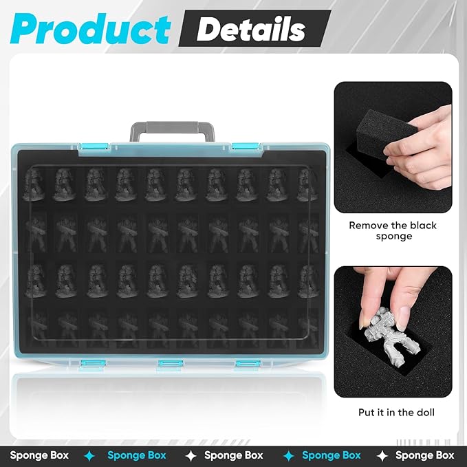 Miniature Storage Carrying Figure Case - 120 Slot Figurine Minature Carrying Case with 3 Foam Layer for Miniatures Compatible with 40k, DND & More (blue1)