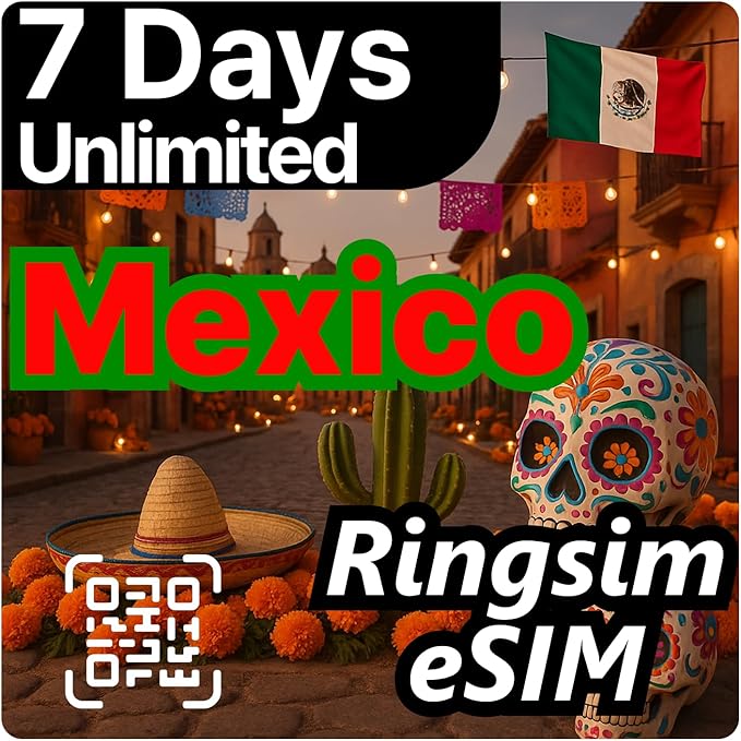 [eSIM] Mexico eSIM | 7DAYS Unlimited | 5G, 4G/LTE, Tethering, Hotspot | eSIM with Instant Activation in 10 Minutes | Cancun, Mexico City, Los Cabos | Travel eSIM by Ringsim