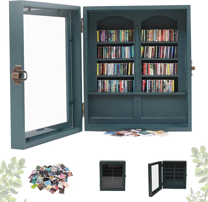 Anxiety Bookshelf Creative Ornaments, Stress Relief Bookshelf Organizer, Small Decorative Miniature Library for Book Lovers,Home and Office Decor (Blue)