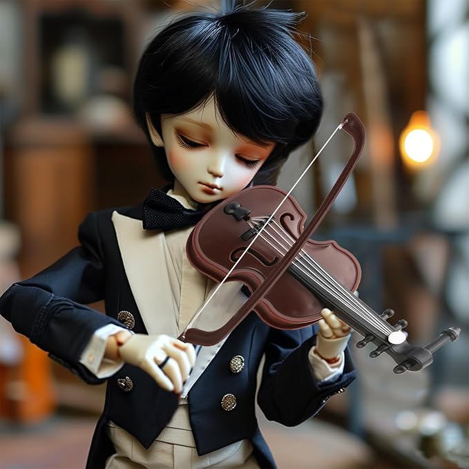 Worlds Smallest Violin Toy, 3.26 Inch Miniature Violin for Dollhouse Accessories, Tiny Desk Decor and Christmas Ornament