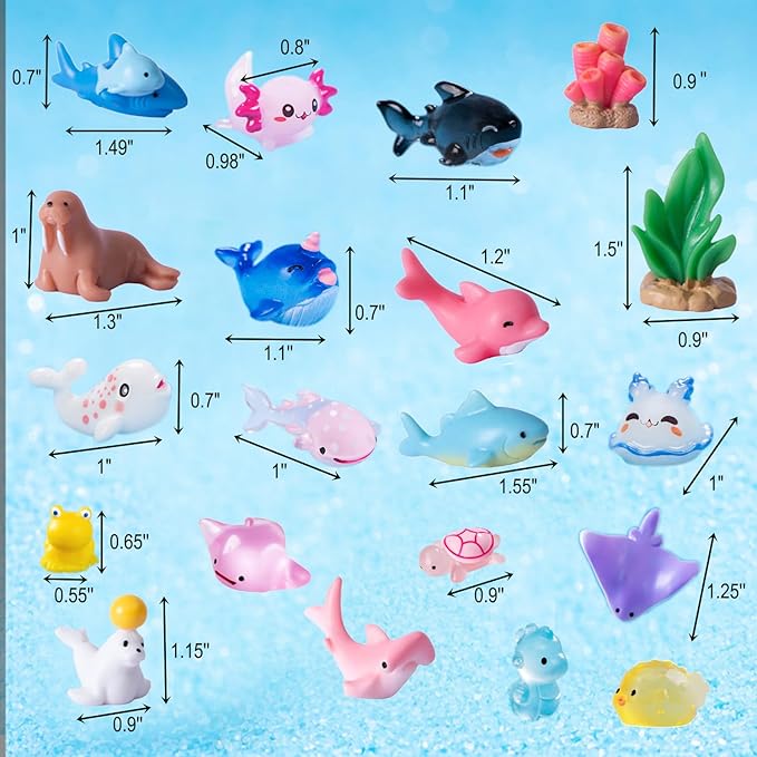 45 Pcs Mini Ocean Resin Animals Marine Tiny Sea Animals Figures Miniature Figurines Micro Aquarium Ornaments Décor for DIY Fish Tank Fairy Garden Dollhouse Accessories