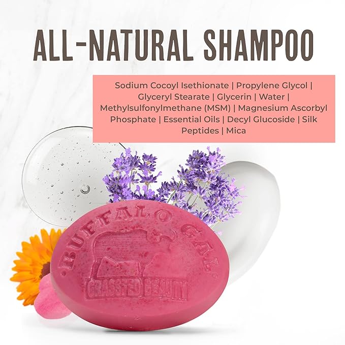 BUFFALO GAL MSM Shampoo Bar - Non-Soap, Natural, pH Balanced, Non-Stripping, Suitable for All Hair Types, Floral Scent, 4 oz