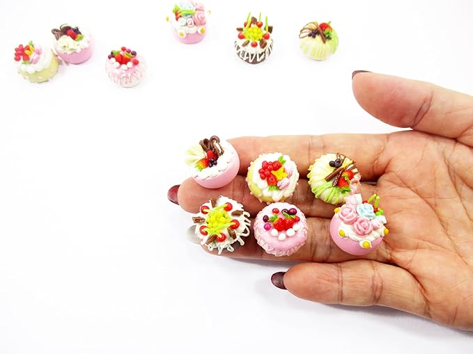 Dollhouse Miniature Food 6 Mixed Fruit Flower Cake 1.8 cm Mini Tiny Bakery 16243