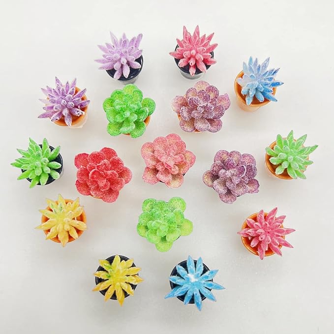Cayway Dollhouse Plant Miniature 16 PCS Artificial Plant Tiny Bonsai Model Mini Flowerpot Fake Succulent Doll House for Garden Dollhouse Decorations