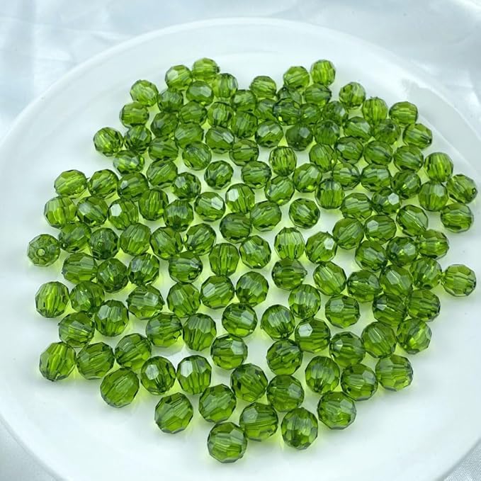 Jmassyang 350 Pieces 8mm Acrylic Round Faceted Beads Loose Plastic Spacer Beads Colorful with Hole for Jewelry Making DIY Bracelet Necklace Earring Keychain(Grass Green)