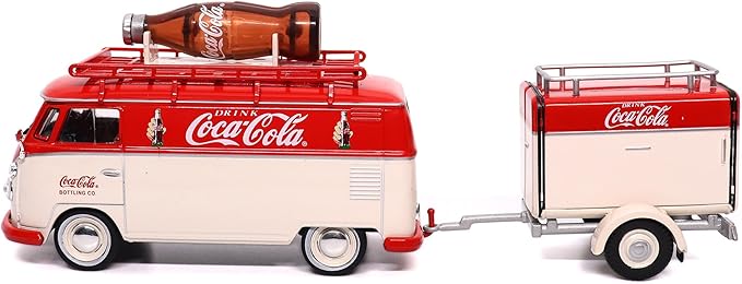 Motor city classics Coca-Cola Diecast Collectible | 1960 Volkswagen Kombi T1 with Trailer 1:43 Scale Model 443060 Officially Licensed