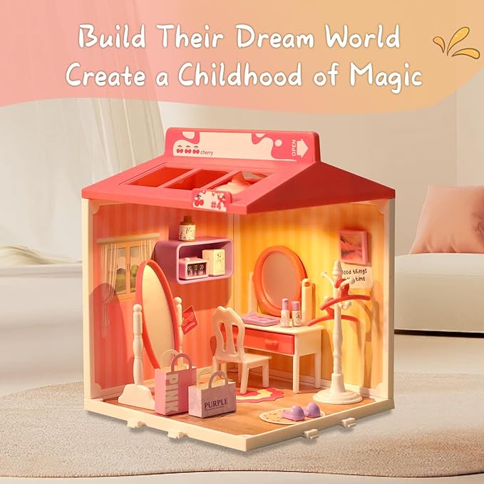 DIY Miniature House Play Kit, Home Play Toys for Boys and Girls, Children Aged 345678 in Home Scenes, immersive Experience of Life Scenes (Glamour Dreams Vanity)