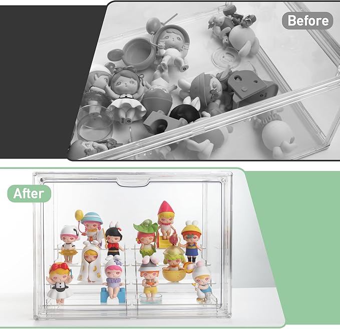 Clear Acrylic Display Case, 4 Tier Acrylic Blind Box for Figures, Dustproof Storage Organizer with Magnetic Door for Action Figures, Stackable Collectibiles Showcase for Doll Toy Car Model