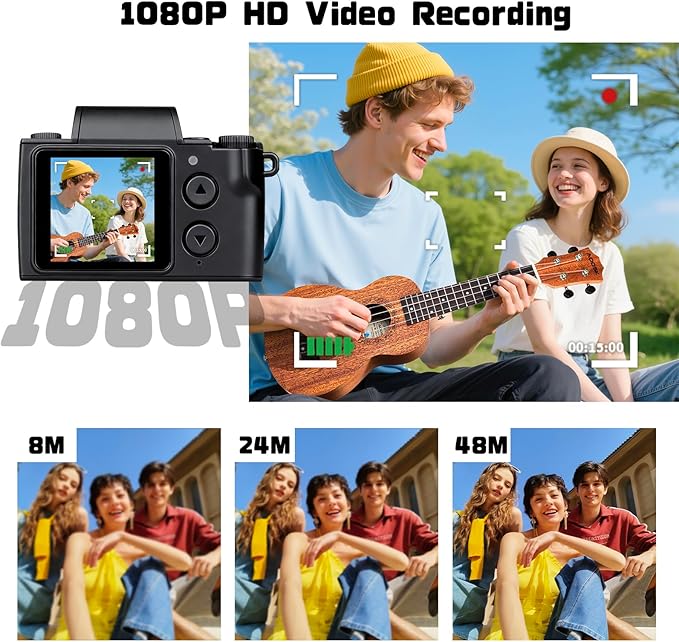 Mini Keychain Camera, FHD 1080p 48MP Mini Digital Camera with 32GB SD Card, 1.3" HD Display, 100 Mins Battery Life Small for Travel Study Recording-Black
