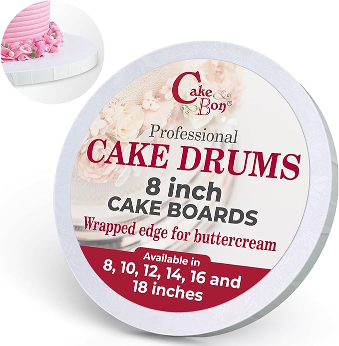 Cakebon Round Cake Boards - Sturdy 1/2 Thick Boards - 8 Inch Professional Fully Wrapped Edges White 6-Pack