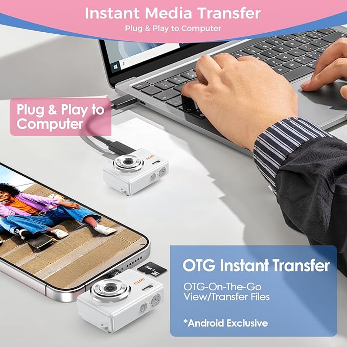 HOTU Mini Keychain Digital Camera, Y2K Pocket-Size Mini Camera, 2MP 1080P Small Camera with 32GB Card, Video Recorder with Long Battery Life for Travel, Party and Vlog (White)
