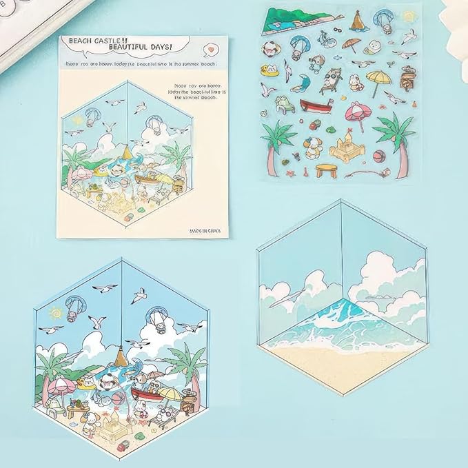 DIY 3D Sticker Scenes Kit - 5 Sets Creative Mini Shop, Cafe & Animal Themes | Make Your Own Cute Cartoon Stickers for Teens, Adults & Kids | Stress Relief Craft Activity for Home Decor & Relaxation