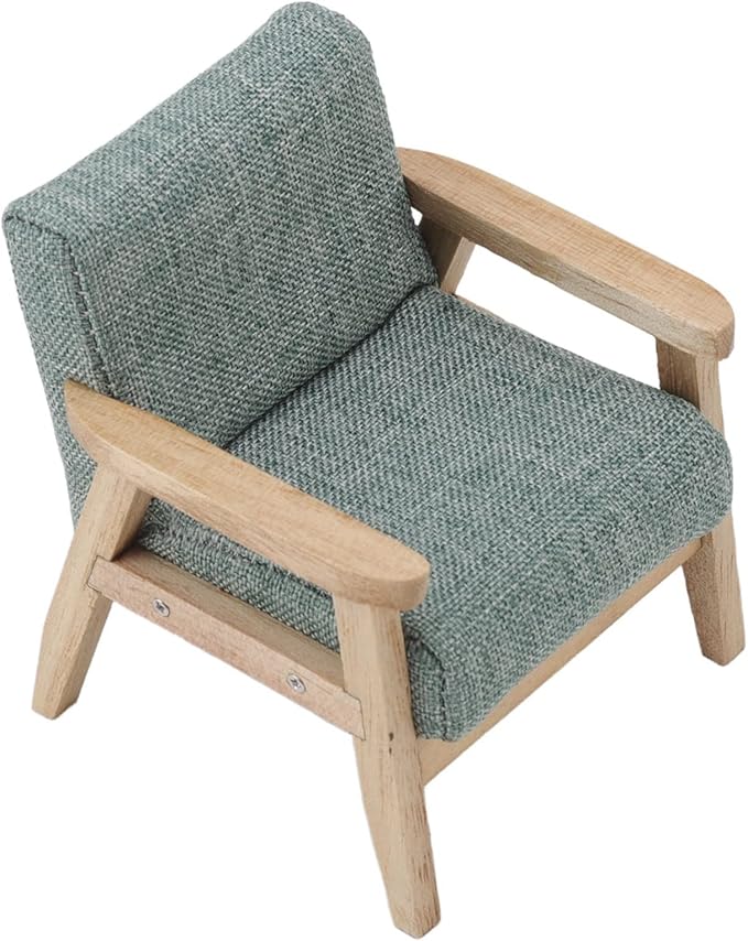Dollhouse Furniture, Doll House Miniature Sofa Hand Painted Single Lifelike Modeling Decoration for 1 : 12 Doll House (Grey Green)