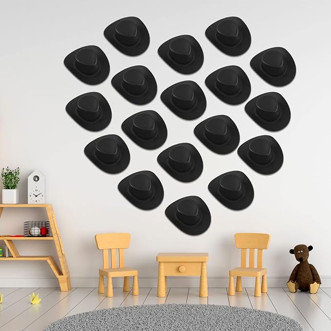 Skylety 20 Pieces Plastic Mini Cowboy Cowgirl Hat Miniature Western Small Doll Hat Cute Doll Cupcake Decoration for Dollhouse Cow Party Decoration(Black)