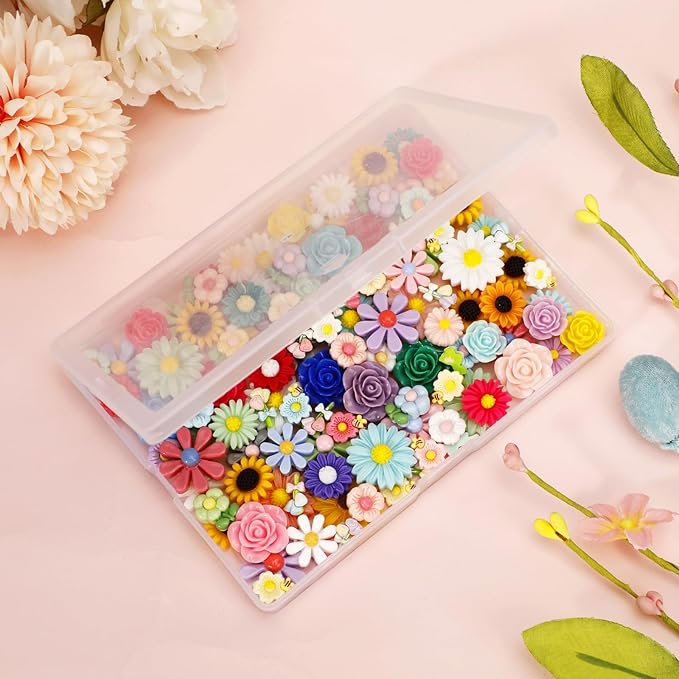 120 Pcs Mini Resin Flowers for Crafts, Cute Small Tiny Flatback Resin Flower Slime Charms Bulk for Scrapbooking DIY Dollhouse Micro Landscape Kawaii Fairy Garden Accessories Miniature Things Decor