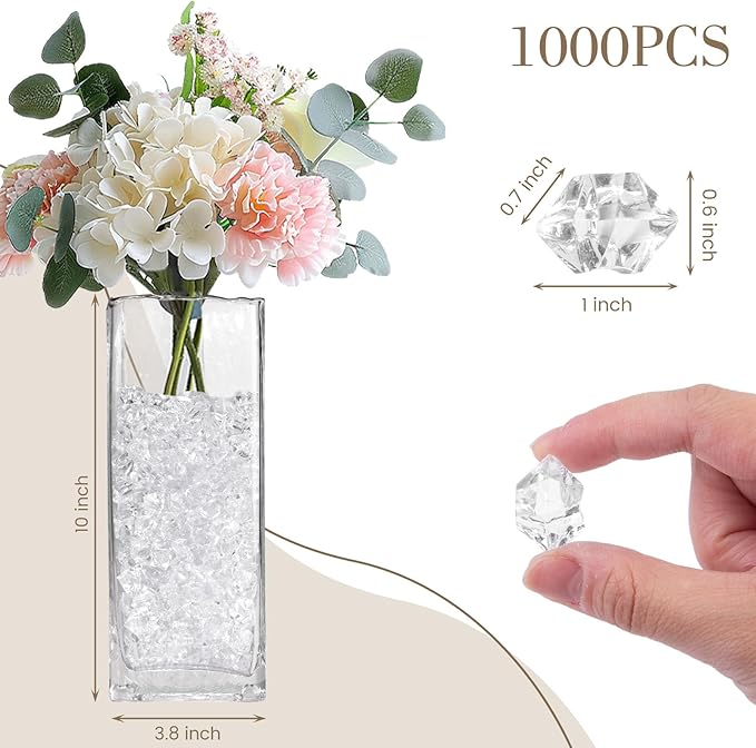 DomeStar 1000PCS Fake Ice, Acrylic Fake Diamonds Vase Filler Plastic Gems Clear Rocks for DIY craft Table Scatter Decor