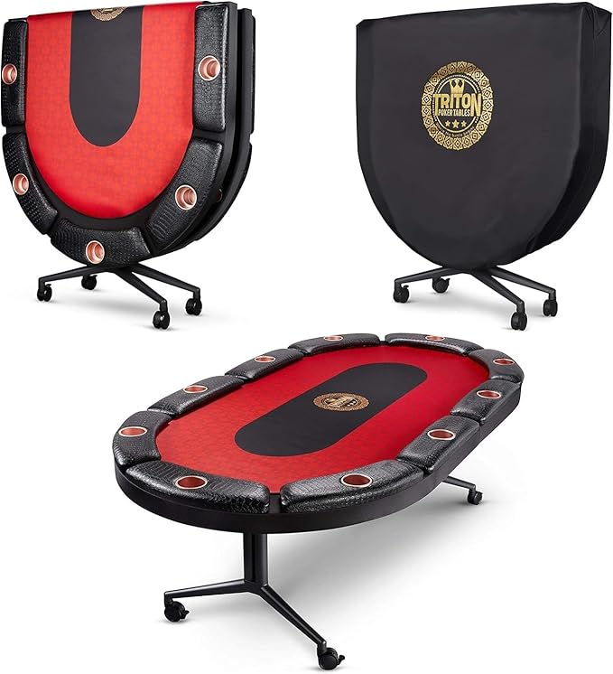 Triton Foldable Poker Table with 10 Chairs and Poker Chips Set 300- Premium Soft-Padded Armrest, Individual Cup Holders- Premium Chips Set, Individual Chair for Everyone
