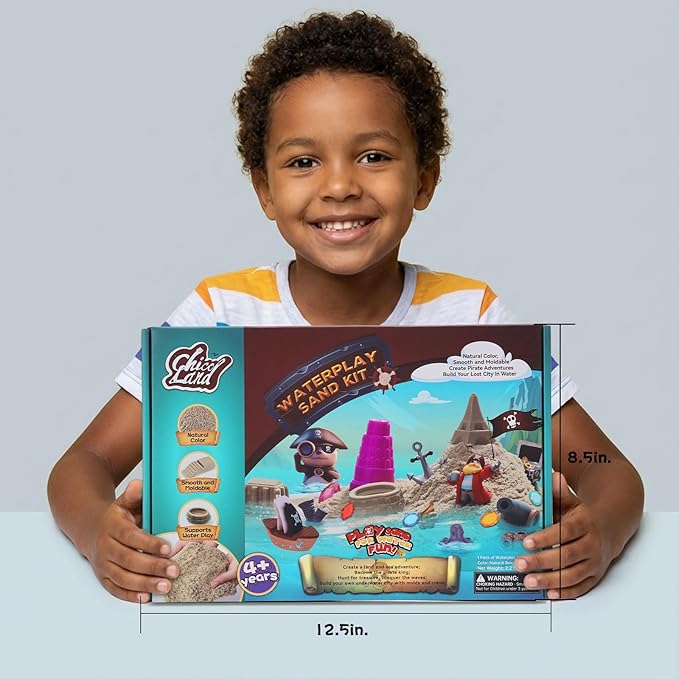 Chico Land Waterplay & Sensory Sand Kit – 2.2lb Pirate Adventure Play Sand for Kids Ages 4+, Water & Sandbox Play with Molds, Gems & Tools, Mess-Free, Non-Toxic Sensory Bin Filler
