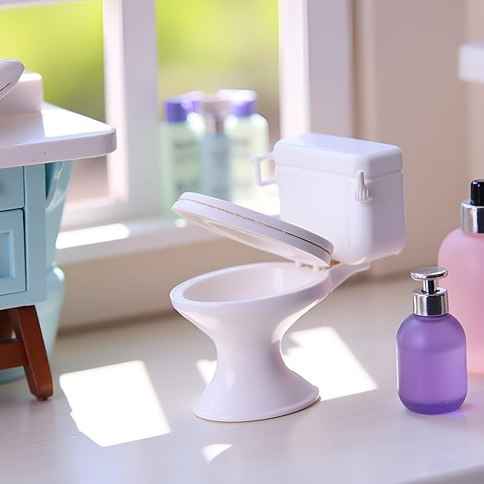 1:12 Scale Miniature Bathroom Toilet - Realistic Dollhouse Furniture for DIY Crafts, Dioramas and Architectural Models