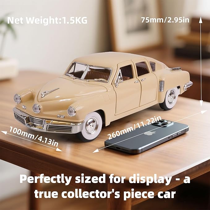 1948 Tucker Torpedo 1/18 Scale Die-Cast Metal Model Premium Classic Vintage Alloy Collection Cars with Display Case, for Kids Men and Teens Dad 14+ Year