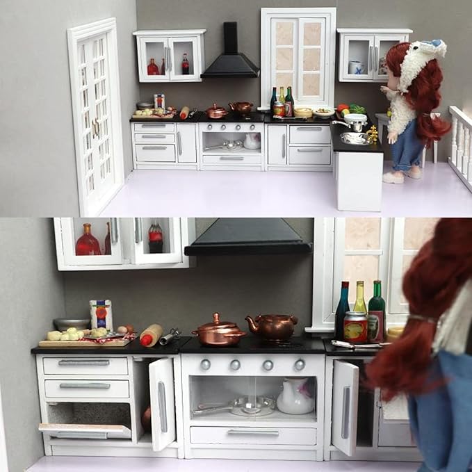 Keenso 1:12 Mini Dollhouse Kitchen Cabinet Set Simulation Life Scene Craftsmanship Dollhouse Decoration DIY