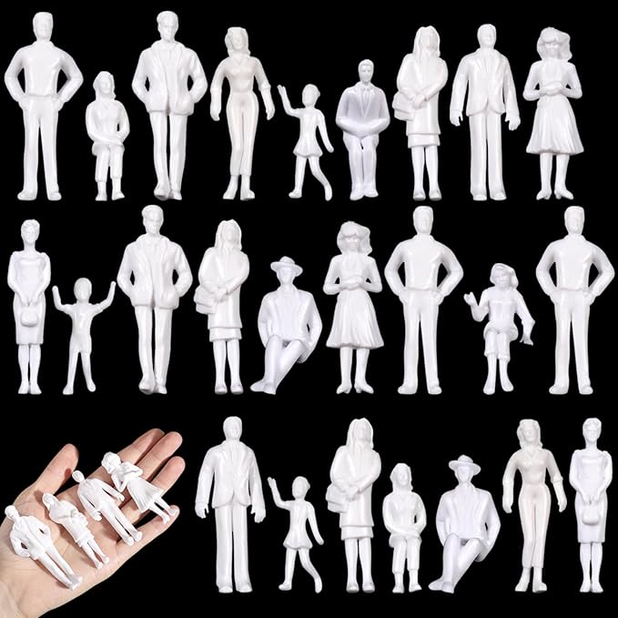 Namalu 30 Pcs, 1: 25 Scale Scale White Unpainted Mini People Figures Miniature People for Model Trains Architectural Standing and Sitting Mini Diorama Figures for Architectural Project