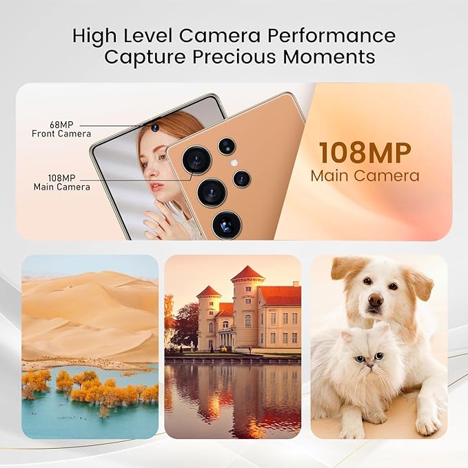 Bnjbmj I25 Ultra Flagship Killer Smartphone - Snapdragon 8 Gen 3, 16GB+512GB, Massive 6.99" FHD+ Display, 108MP+68MP Pro Cam, 7000mAh 2-Day Battery, Android 14, Includes Stylus Pen (Titanium Orange)