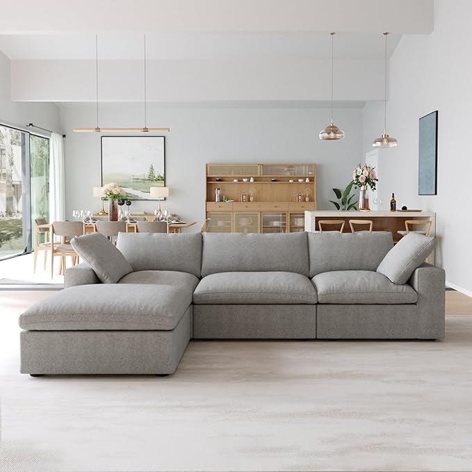 JACH L-Shaped Cloud Sectional Sofa for Living Room, Modular Convertible Sofa, Modern Comfy Couch, Covers Removable, Ottomans with Storage, Cloud Couch Furniture for Living Room Apartment (Grey)